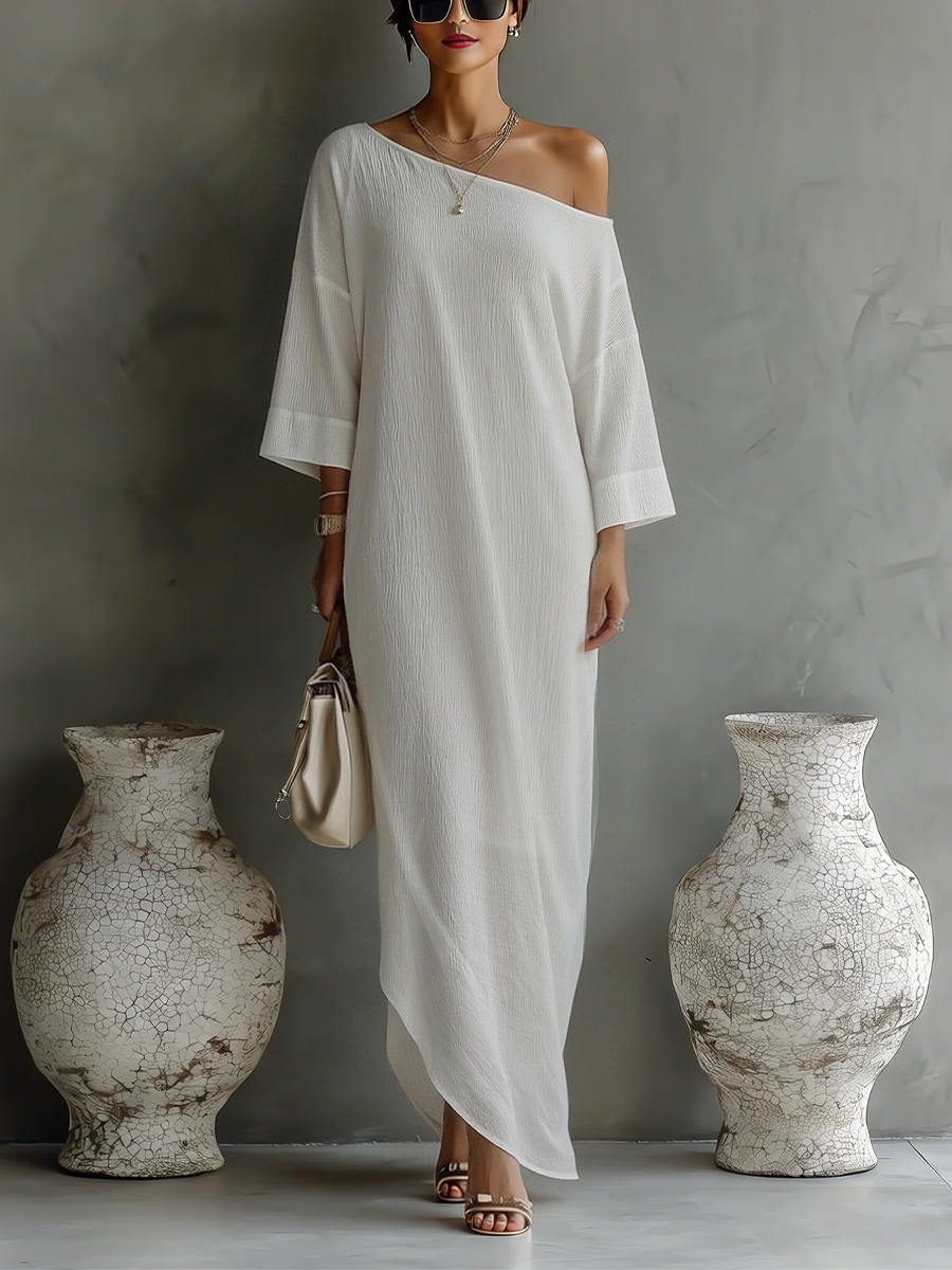 Morgan & Brooke | Ivory White Cotton-Linen Blend Dress