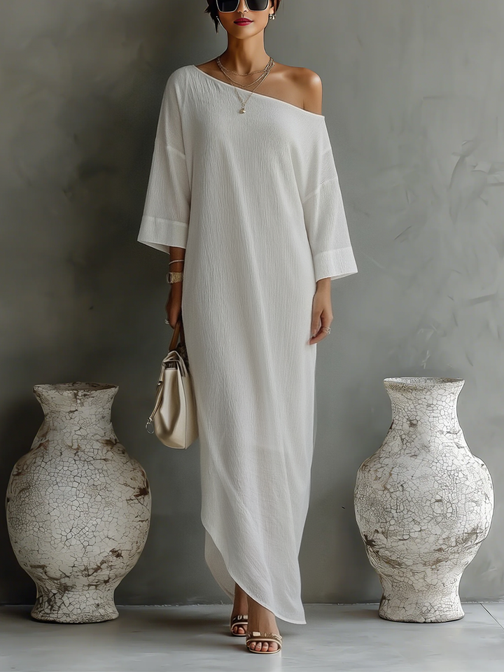 Morgan & Brooke | Ivory White Cotton-Linen Blend Dress