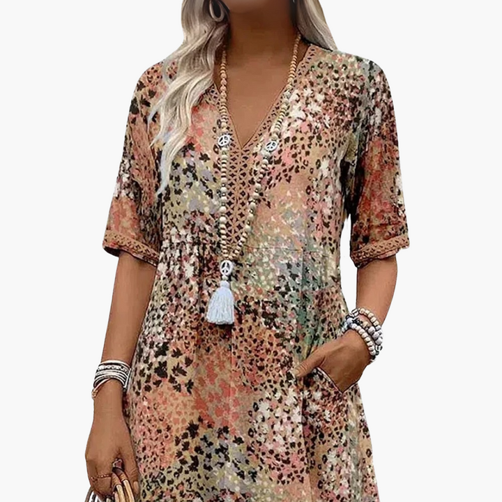 Morgan & Brooke | Multi-Color Floral Print A-Line Cotton Dress
