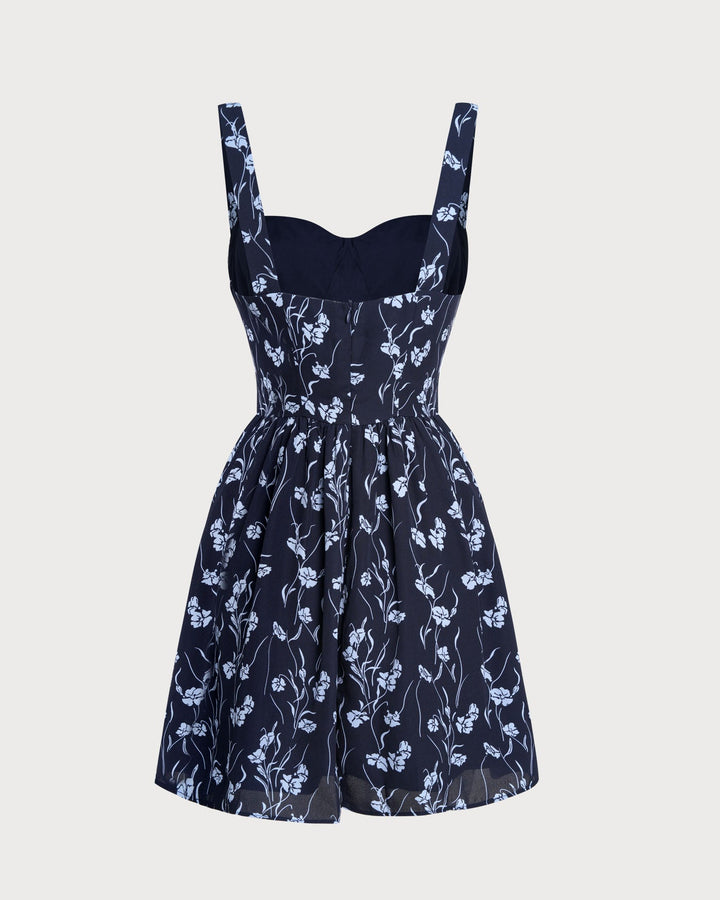 Morgan and Brooke | Floral Mini Dress for Women in Navy with Sweetheart Neck