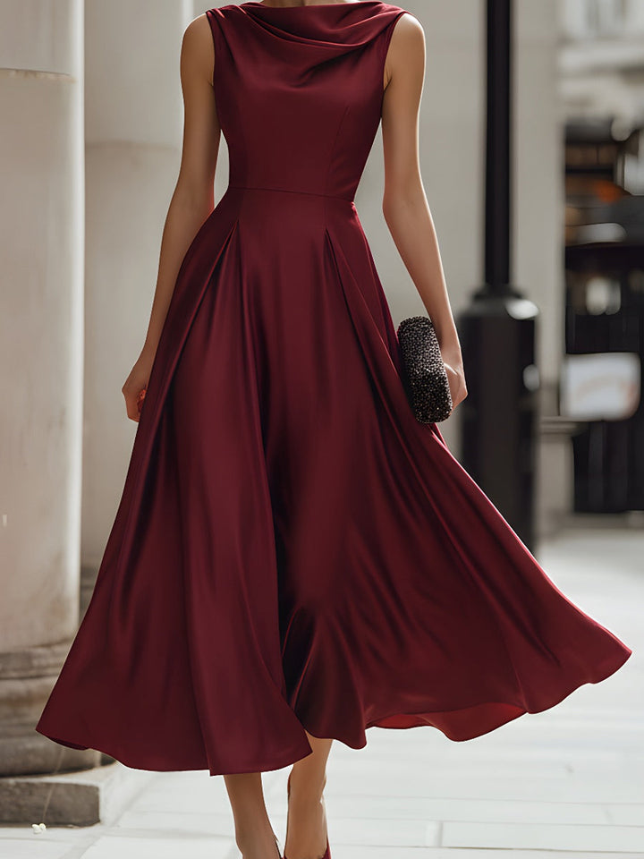 Morgan & Brooke | Ivory Draped Defined-Waist Midi Dress