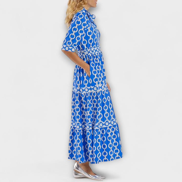 Morgan & Brooke | Black Midi Chain-Print Satin Dress