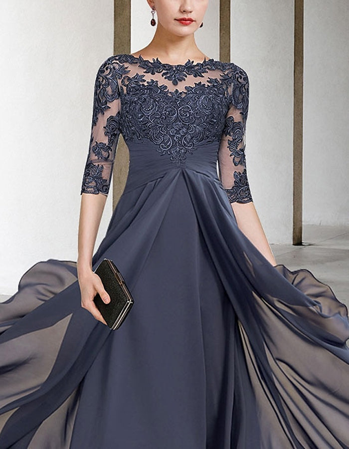Morgan & Brooke | Chiffon A-Line Three-Quarter Sleeve Dress