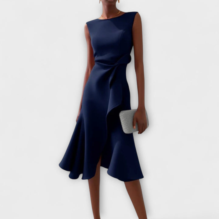 Morgan & Brooke | Black Draped Asymmetric Silk-Blend Dress