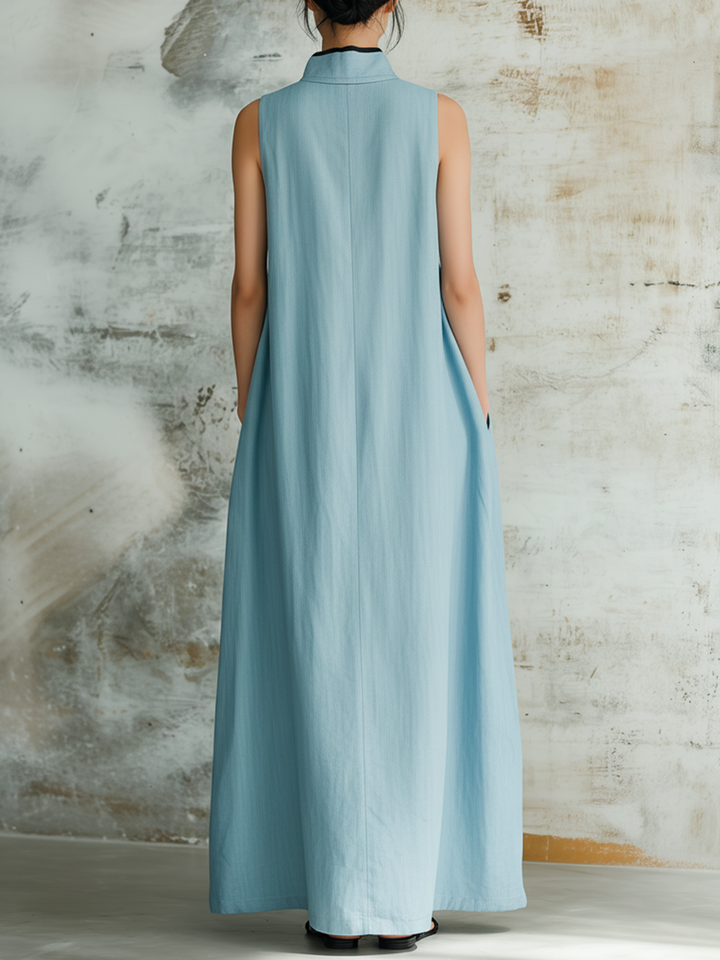 Morgan & Brooke | Dusty Blue Sleeveless Maxi Linen-Blend Dress