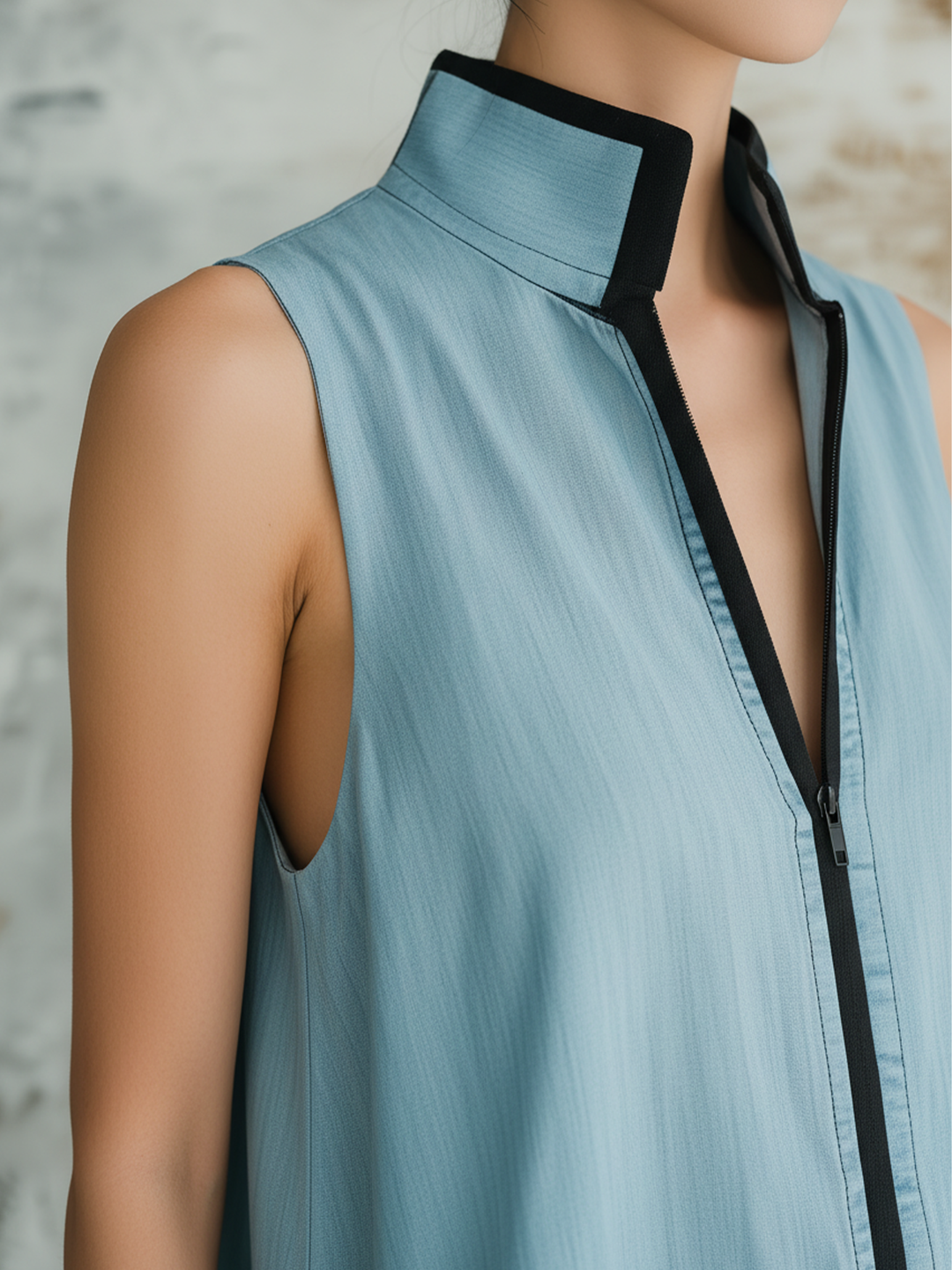 Morgan & Brooke | Dusty Blue Sleeveless Maxi Linen-Blend Dress