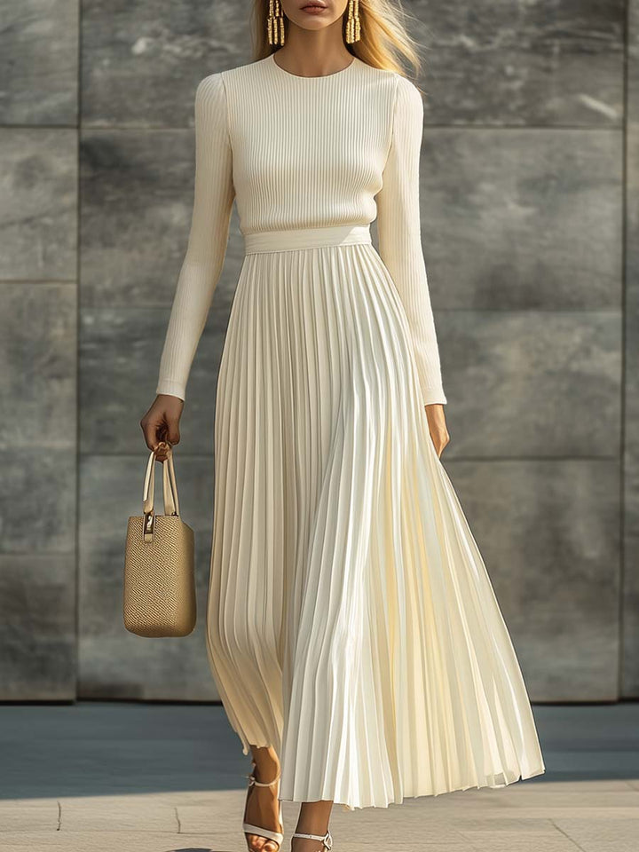 Morgan & Brooke | Cream Satin Pleated Casual Dress