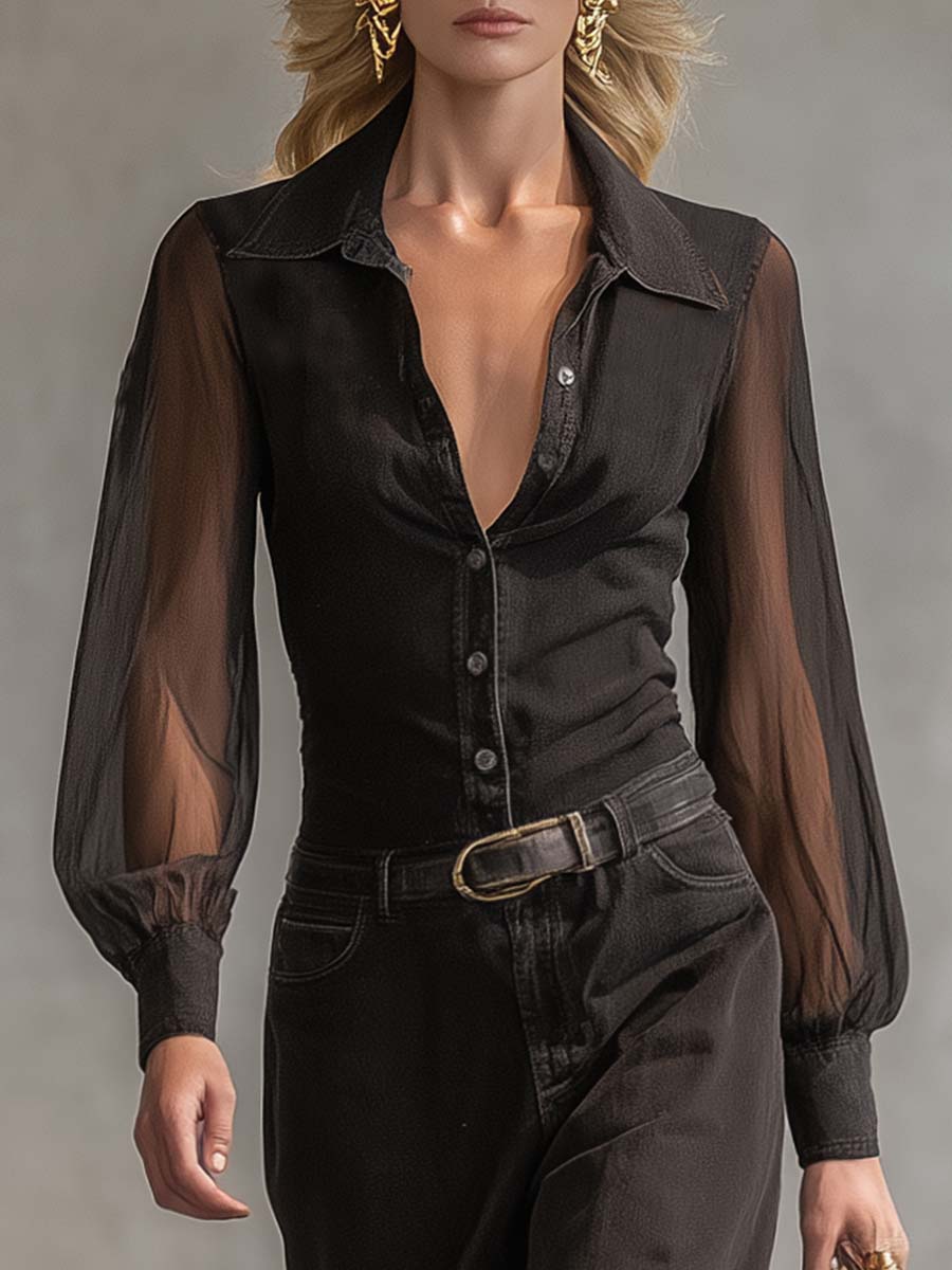 Morgan & Brooke | Black Denim V-Neck Casual Dress