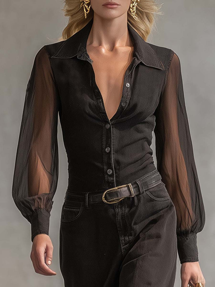 Morgan & Brooke | Black Denim V-Neck Casual Dress