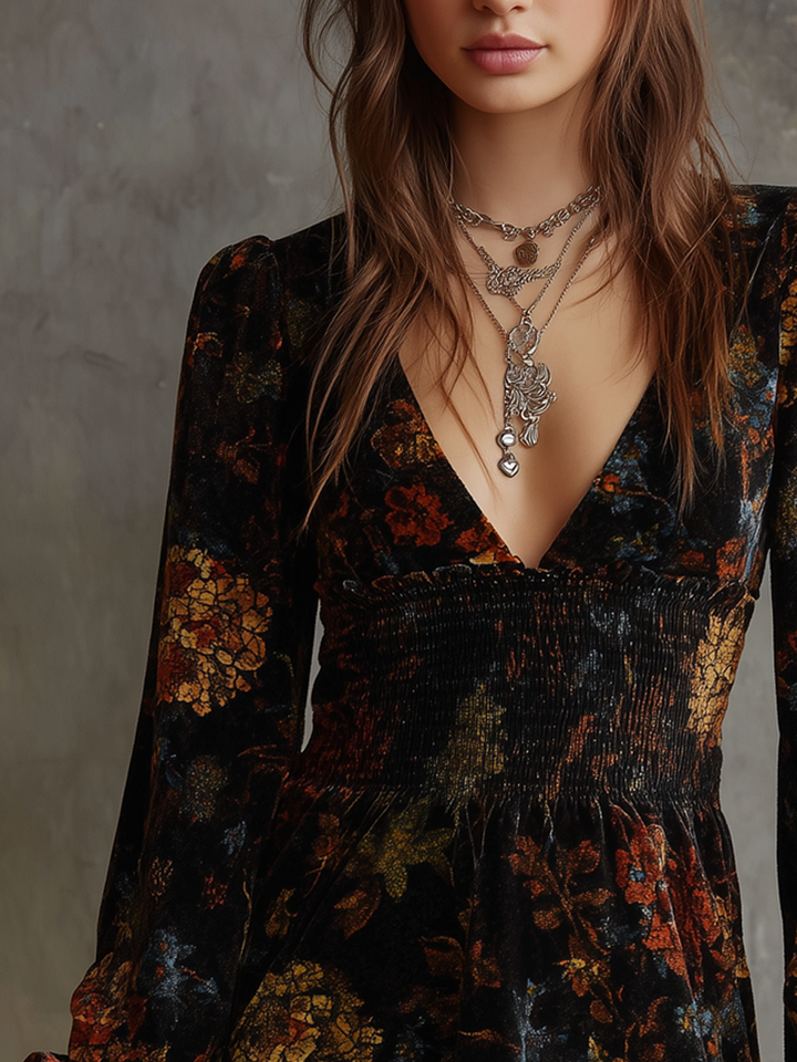 Morgan & Brooke | Retro Floral Print Pleated Waist Dress