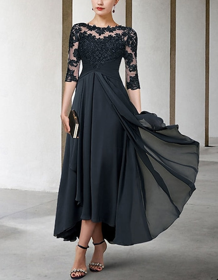 Morgan & Brooke | Chiffon A-Line Three-Quarter Sleeve Dress