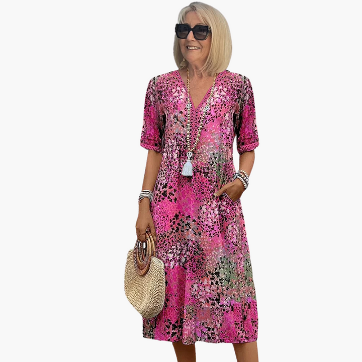 Morgan & Brooke | Multi-Color Midi Patch-Pocket Cotton-Blend Dress