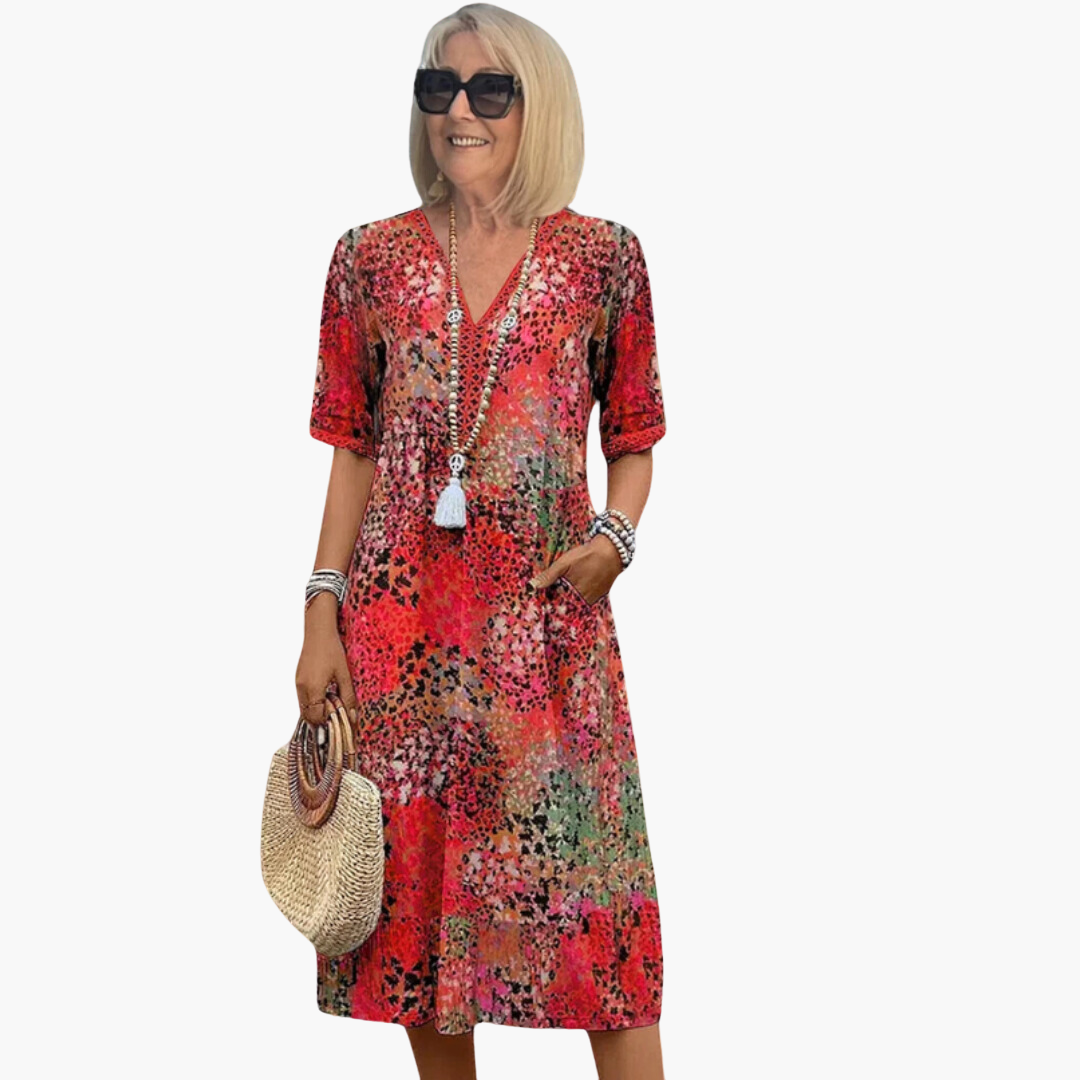 Morgan & Brooke | Multi-Color Floral Print A-Line Cotton Dress