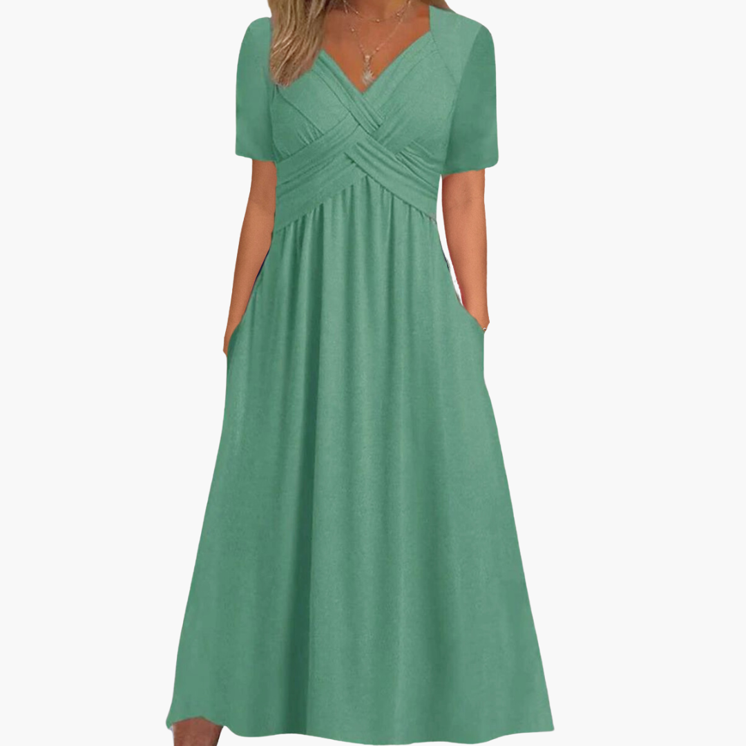 Morgan & Brooke | Black V-Neck A-Line Stretch Jersey Dress