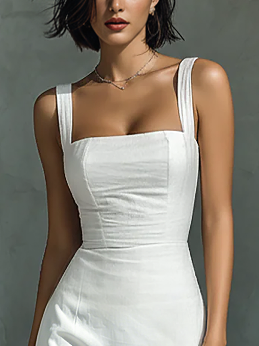 Morgan & Brooke | White Cotton And Linen Blend Dress