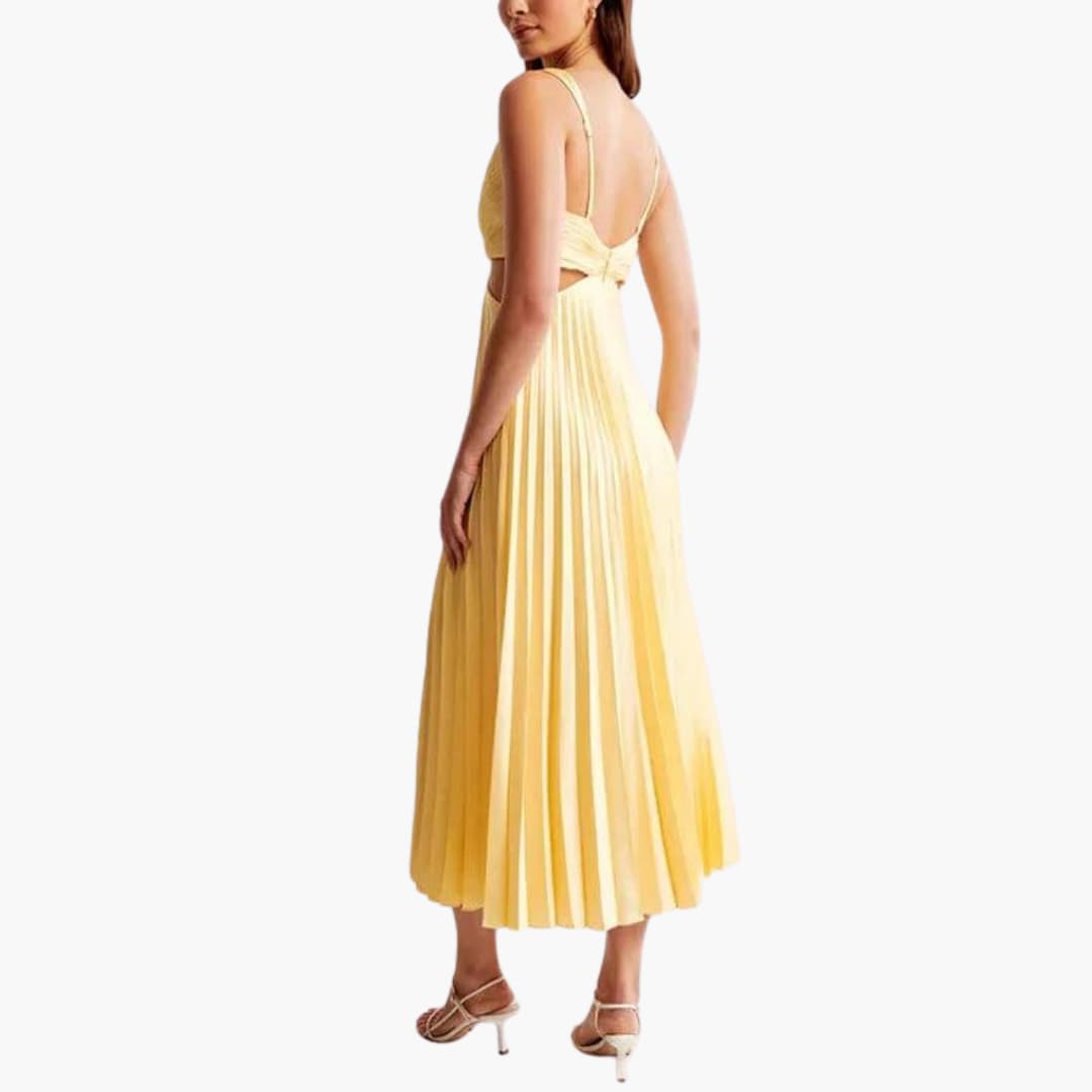 Morgan & Brooke | Ivory Pleated Neckline A-Line Crepe Dress