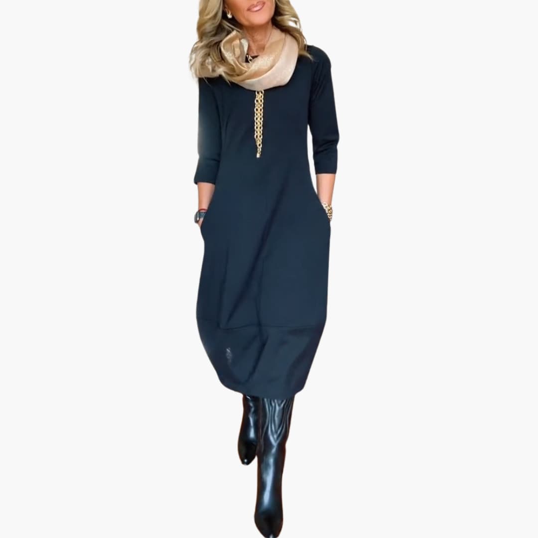 Morgan & Brooke | Black Belted Silk Midi Dress