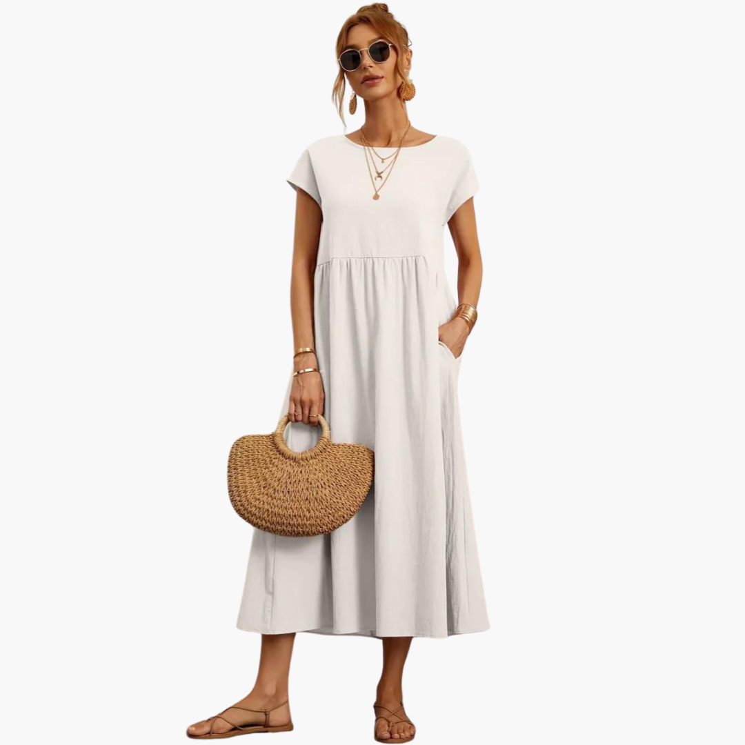 Morgan & Brooke | Ivory Relaxed Fit Belted Cotton-Blend Dress