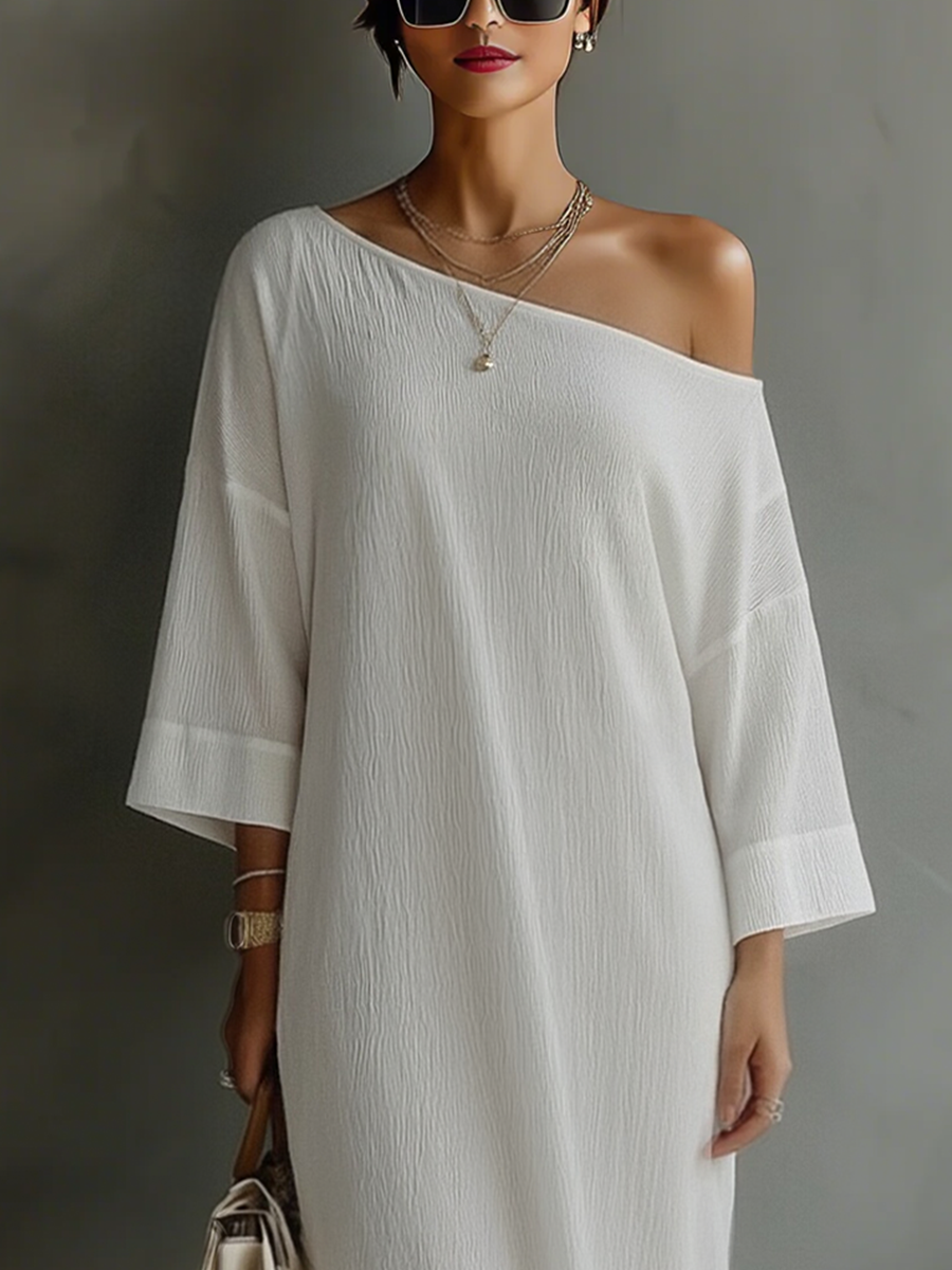 Morgan & Brooke | Ivory White Cotton-Linen Blend Dress