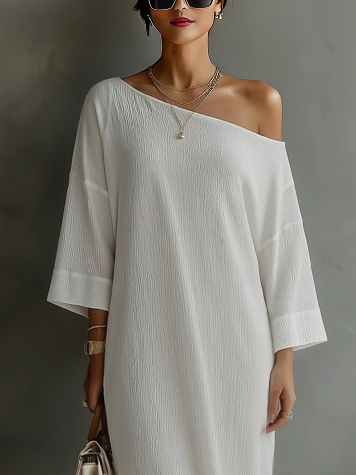 Morgan & Brooke | Ivory White Cotton-Linen Blend Dress