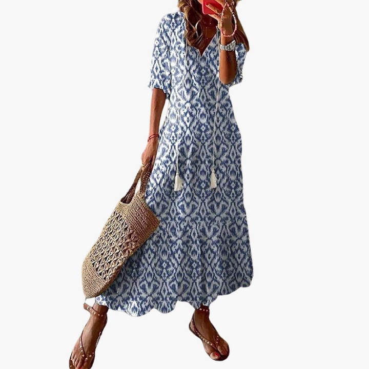 Morgan & Brooke | Ivory V-Neck Tiered Lightweight Cotton Dress