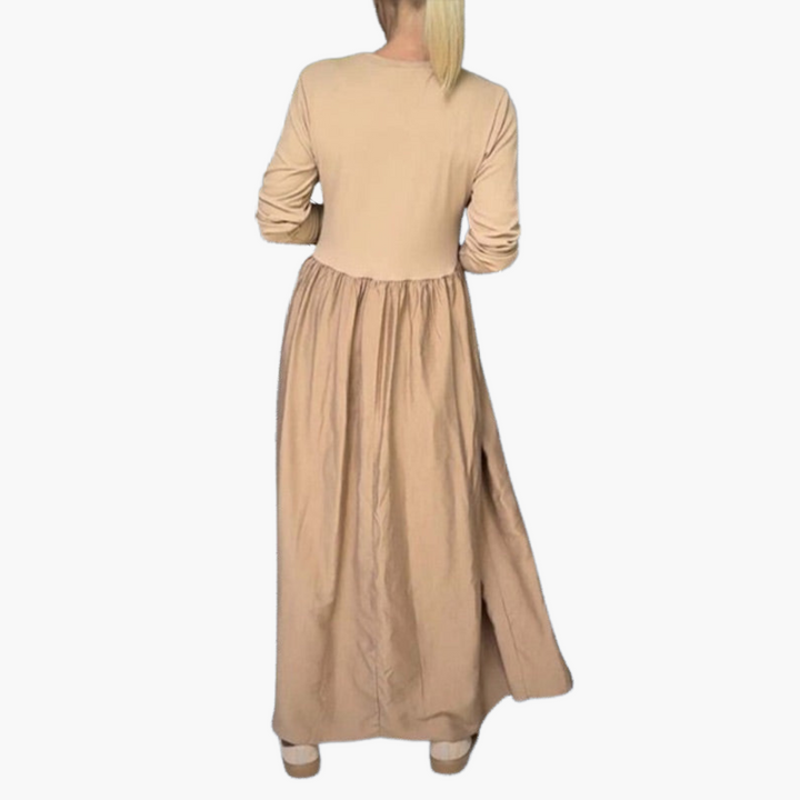 Morgan & Brooke | Neutral Long-Sleeve Midi Knit Dress