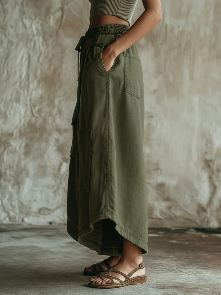 Morgan & Brooke | Olive Green Utility Wide-Leg Denim Culottes