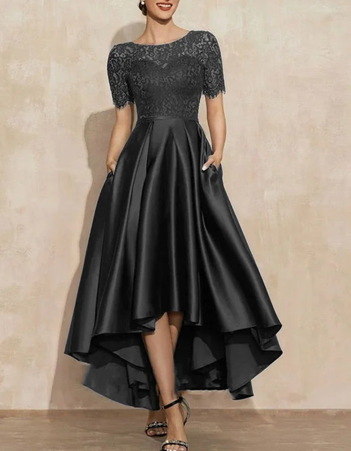 Morgan & Brooke | Satin Round Neck Two-Piece Short Dress