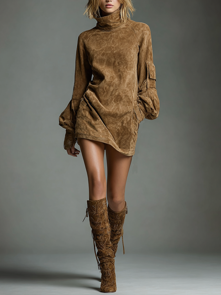 Morgan & Brooke | Suede Turtleneck Dress
