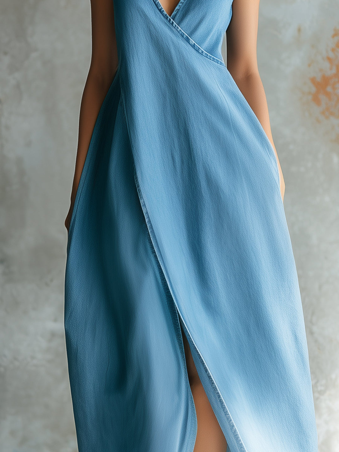 Morgan & Brooke | Indigo Wrap V-Neck Denim Maxi Dress