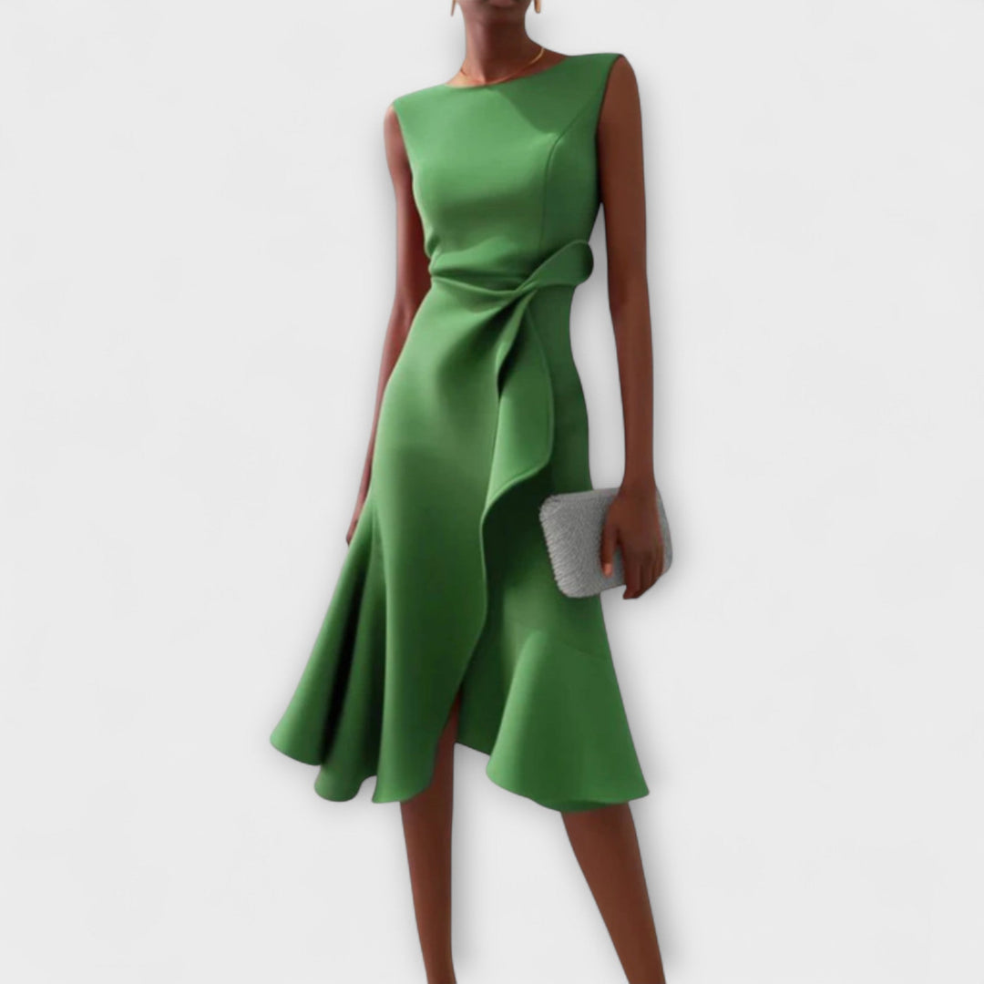 Morgan & Brooke | Black Draped Asymmetric Silk-Blend Dress