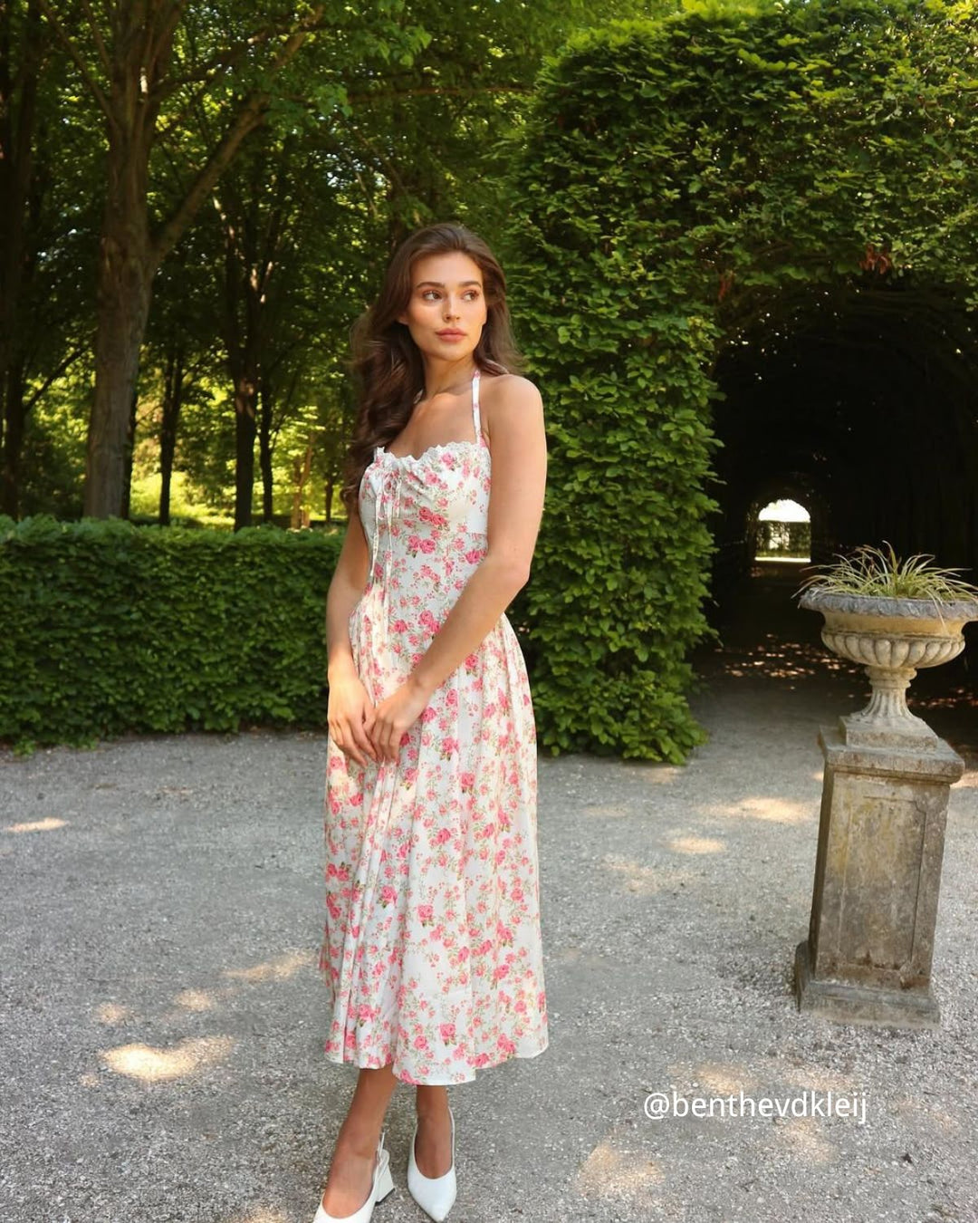 Morgan and Brooke | Floral Halter Midi Dress in Pink