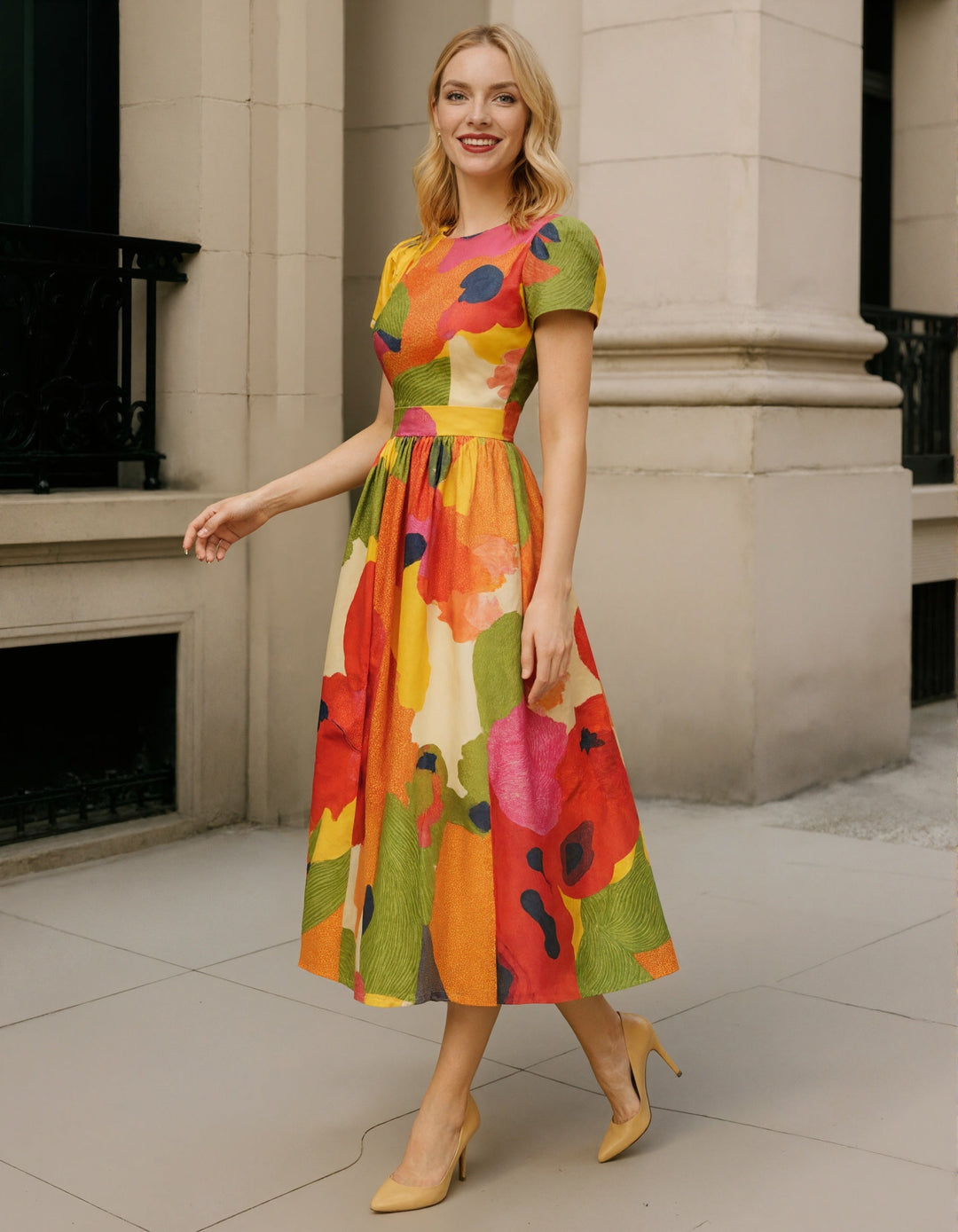 Morgan & Brooke | Red Satin A-Line Pleated Puff Dress