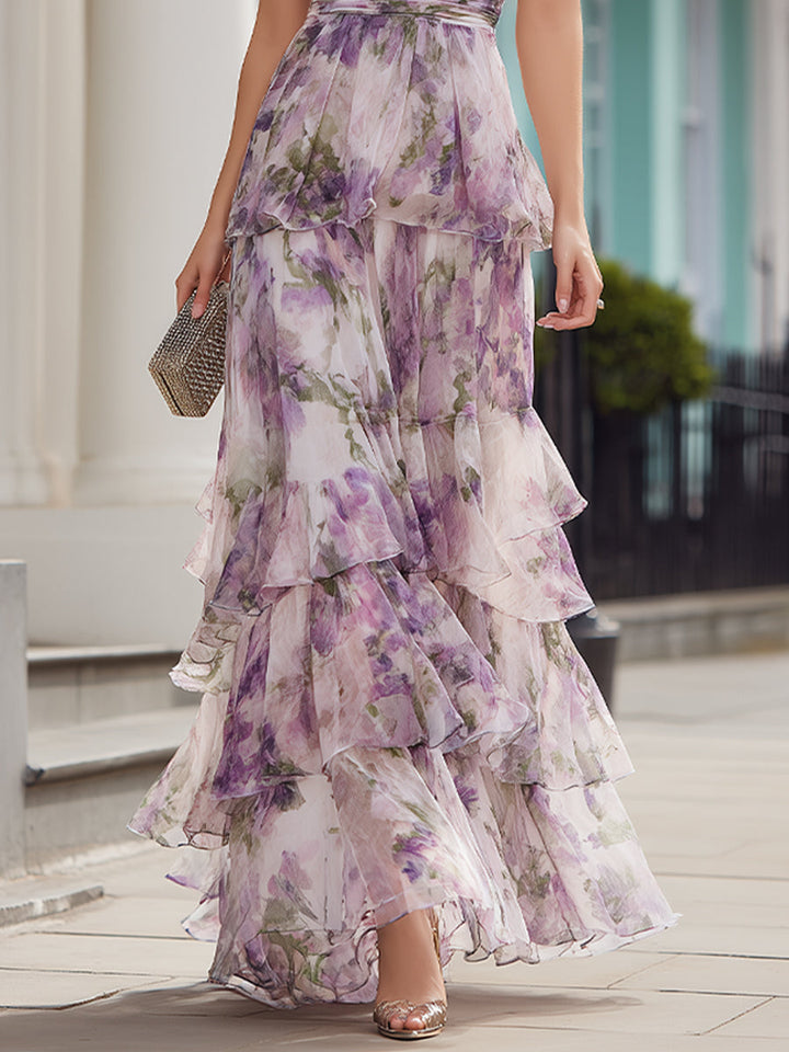 Morgan & Brooke | Floral-Print Cold-Shoulder Tiered Maxi Dress