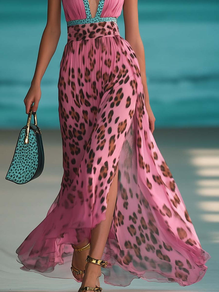 Morgan & Brooke | Pink Chiffon V-Neck Dress