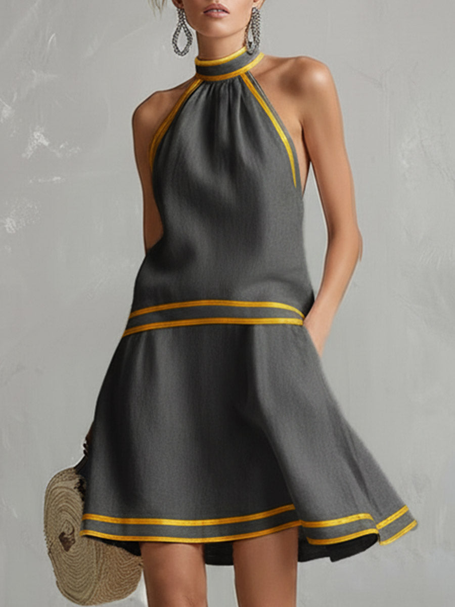 Morgan & Brooke | Orange Linen Sleeveless Elegant Evening Dress