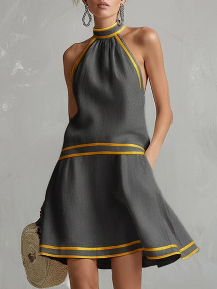Morgan & Brooke | Orange Linen Sleeveless Elegant Evening Dress