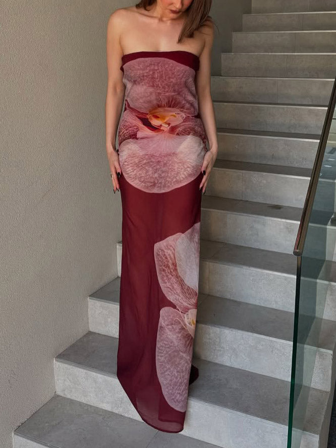 Morgan & Brooke | Elegant Phalaenopsis Print Wrap Dress