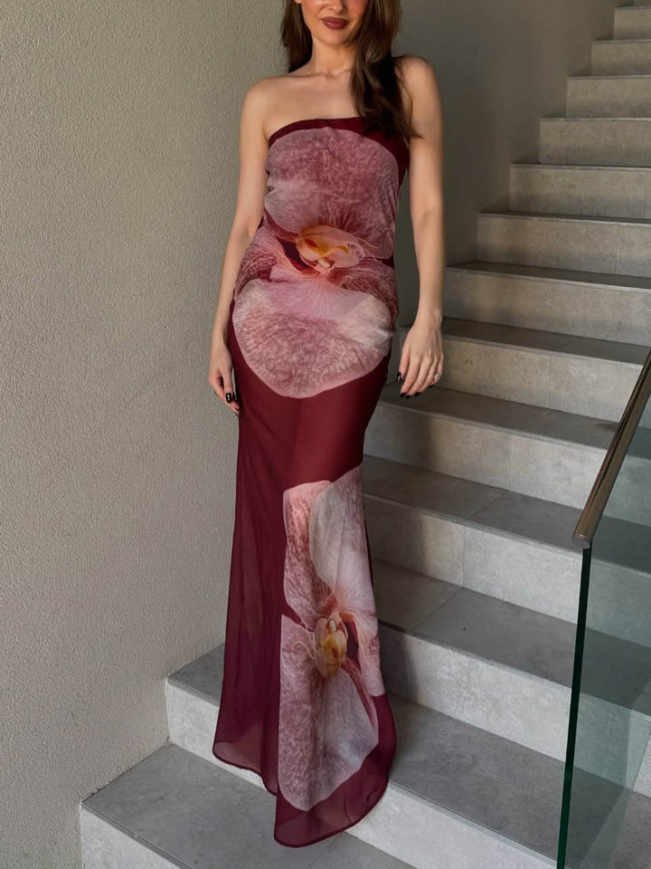 Morgan & Brooke | Elegant Phalaenopsis Print Wrap Dress
