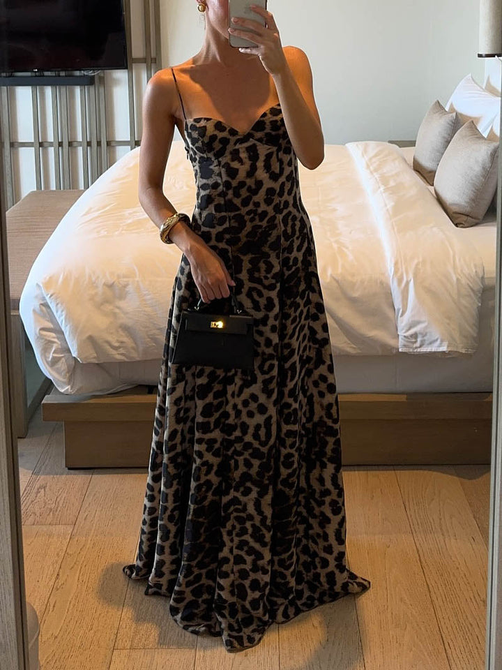 Morgan & Brooke | Elegant Statement Strappy Leopard Print Dress