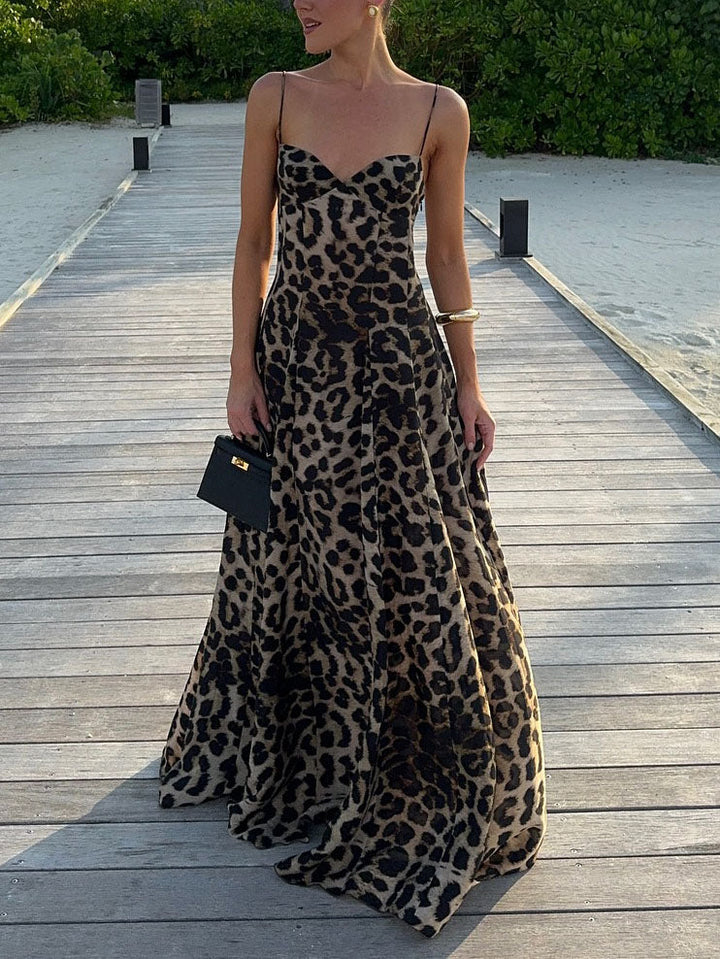 Morgan & Brooke | Elegant Statement Strappy Leopard Print Dress