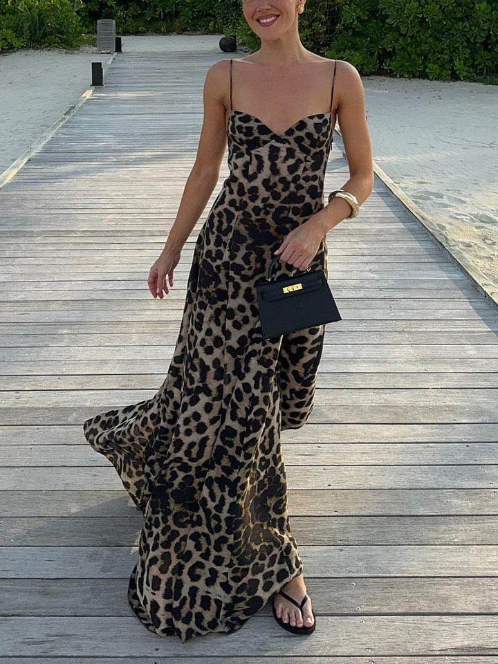 Morgan & Brooke | Elegant Statement Strappy Leopard Print Dress