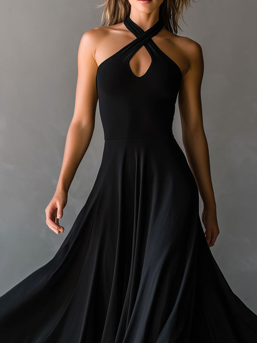 Morgan & Brooke | Black Halter Neck Evening Dress