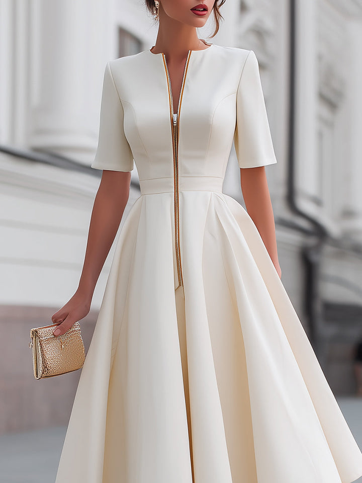 Morgan & Brooke | Zip-Front Fit-and-Flare Stretch Jersey Dress