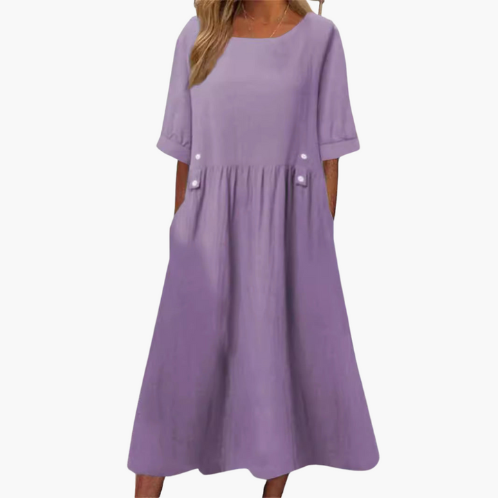 Morgan & Brooke | Navy Relaxed Fit V-Neck Cotton Dress