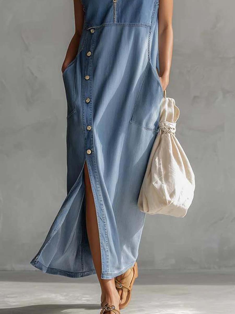 Morgan & Brooke | Blue Denim V-Neck Casual Dress