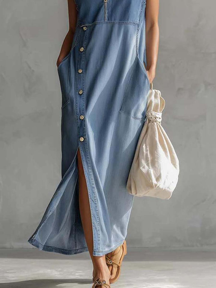 Morgan & Brooke | Blue Denim V-Neck Casual Dress