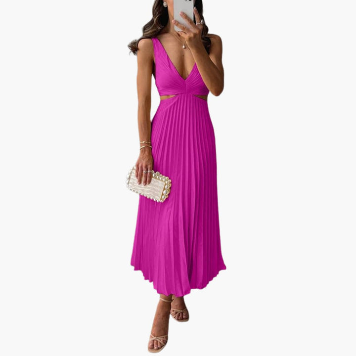 Morgan & Brooke | Ivory Pleated Neckline A-Line Crepe Dress