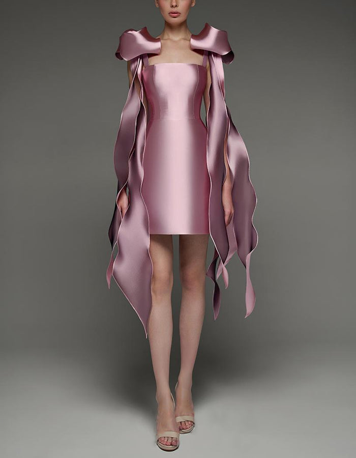 Morgan & Brooke | Pink Satin Cocktail Square Neck Dress