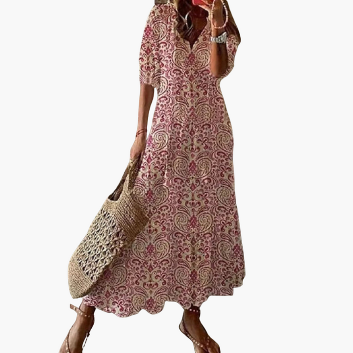 Morgan & Brooke | Neutral V-Neck Flowy Dress